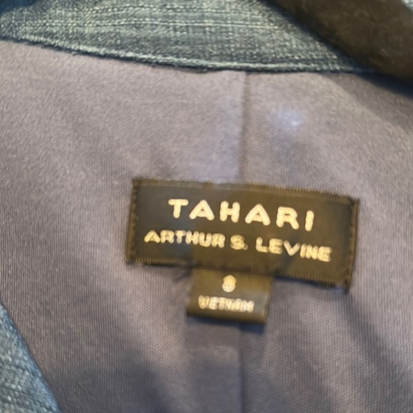 Tahari Sleeveless Linen Look Blue Button-Up Summer Dress - Picture 8 of 10